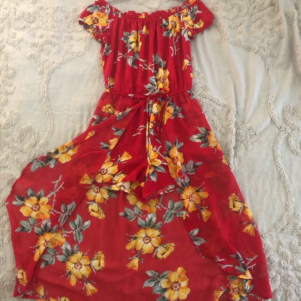 Off the shoulder romper with long skirt. Size M.